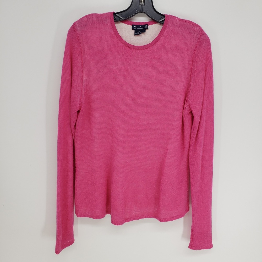 Y2K Magaschoni Cashmere Silk Knit Sweater Womens Sz Large Pink Long Sleeve Crew